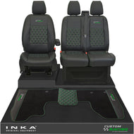 Ford Transit Custom Front 1+2 Bentley Diamond Quilt Tailored Seat Covers & Matching Tailored Floor Mat Black MY2012-23 - Custom Racing Embroidery