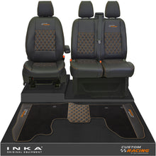 Load image into Gallery viewer, Ford Transit Custom Front 1+2 Bentley Diamond Quilt Tailored Seat Covers &amp; Matching Tailored Floor Mat Black MY2012-23 - Custom Racing Embroidery
