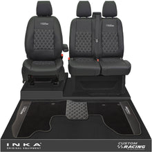 Load image into Gallery viewer, Ford Transit Custom Front 1+2 Bentley Diamond Quilt Tailored Seat Covers &amp; Matching Tailored Floor Mat Black MY2012-23 - Custom Racing Embroidery
