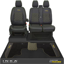 Load image into Gallery viewer, Ford Transit Custom Front 1+2 Bentley Diamond Quilt Tailored Seat Covers &amp; Matching Tailored Floor Mat Black MY2012-23 - Custom Racing Embroidery
