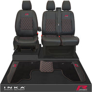 Ford Transit Custom Front 1+2 Bentley Diamond Quilt Tailored Seat Covers & Matching Tailored Floor Mat Black MY2012-23 - R-SPORT Embroidery