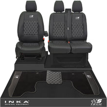 Load image into Gallery viewer, Ford Transit Custom Front 1+2 Bentley Diamond Quilt Tailored Seat Covers &amp; Matching Tailored Floor Mat Black MY2012-23 - S-TECH Embroidery
