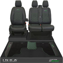 Load image into Gallery viewer, Ford Transit Custom Front 1+2 Bentley Diamond Quilt Tailored Seat Covers &amp; Matching Tailored Floor Mat Black MY2012-23 - Custom Sport Embroidery

