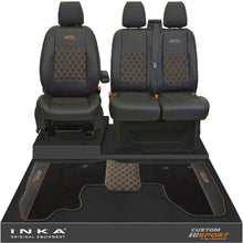Load image into Gallery viewer, Ford Transit Custom Front 1+2 Bentley Diamond Quilt Tailored Seat Covers &amp; Matching Tailored Floor Mat Black MY2012-23 - Custom Sport Embroidery
