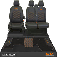 Ford Transit MK8/MK9 Front 1+2 Bentley Diamond Quilt Tailored Seat Covers & Matching Tailored Floor Mat Black MY2014 Onwards - CV Professional Embroidery