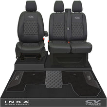 Load image into Gallery viewer, Ford Transit MK8/MK9 Front 1+2 Bentley Diamond Quilt Tailored Seat Covers &amp; Matching Tailored Floor Mat Black MY2014 Onwards
