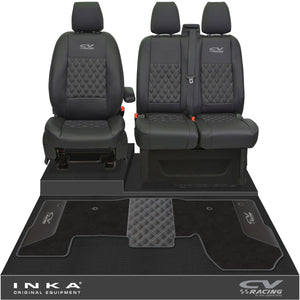 Ford Transit MK8/MK9 Front 1+2 Bentley Diamond Quilt Tailored Seat Covers & Matching Tailored Floor Mat Black MY2014 Onwards