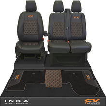 Load image into Gallery viewer, Ford Transit MK8/MK9 Front 1+2 Bentley Diamond Quilt Tailored Seat Covers &amp; Matching Tailored Floor Mat Black MY2014 Onwards
