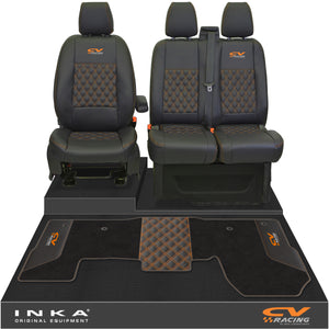 Ford Transit MK8/MK9 Front 1+2 Bentley Diamond Quilt Tailored Seat Covers & Matching Tailored Floor Mat Black MY2014 Onwards