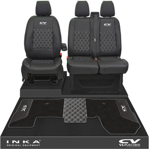 Ford Transit MK8/MK9 Front 1+2 Bentley Diamond Quilt Tailored Seat Covers & Matching Tailored Floor Mat Black MY2014 Onwards