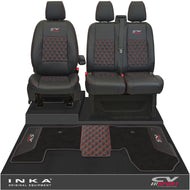 Ford Transit MK8/MK9 Front 1+2 Bentley Diamond Quilt Tailored Seat Covers & Matching Tailored Floor Mat Black MY2014 Onwards - CV Sport Embroidery