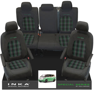 VW ID Buzz Life Style GTX Front & Rear Full Set Tailored Seat Covers, Second Skin Tartan With Special Series Embroidery MY22 onwards