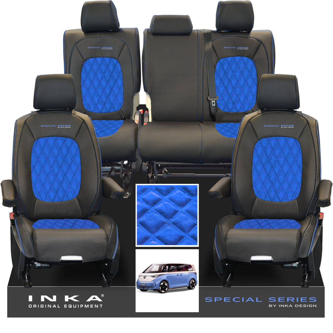 VW ID Buzz Life Style GTX Front & Rear Full Set Bentley Leatherette Suedetara Tailored Seat Covers With Special Series Embroidery MY22 onwards