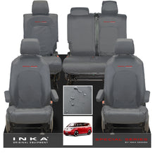 Load image into Gallery viewer, VW ID Buzz Life, Style, GTX Front &amp; Rear Full Set INKA Tailored Waterproof Seat Covers Grey with Embroidery MY22 onwards
