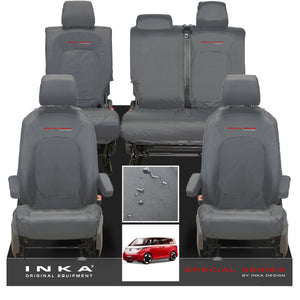 VW ID Buzz Life, Style, GTX Front & Rear Full Set INKA Tailored Waterproof Seat Covers Grey with Embroidery MY22 onwards