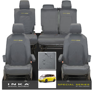 VW ID Buzz Life, Style, GTX Front & Rear Full Set INKA Tailored Waterproof Seat Covers Grey with Embroidery MY22 onwards