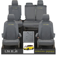 VW ID Buzz Life, Style, GTX Front & Rear Full Set INKA Tailored Waterproof Seat Covers Grey with Embroidery MY22 onwards
