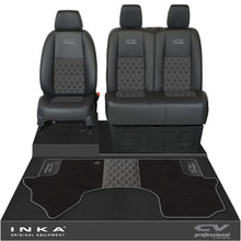 Load image into Gallery viewer, Mercedes Benz Sprinter Front 1+2 Bentley Leatherette Tailored Seat Covers &amp; Matching Tailored Floor Mat Black MY-2018> (7 Colours) - CV Professional Embroidery
