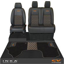 Load image into Gallery viewer, Mercedes Benz Sprinter Front 1+2 Bentley Leatherette Tailored Seat Covers &amp; Matching Tailored Floor Mat Black MY-2018> (7 Colours) - CV Professional Embroidery
