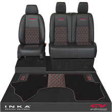 Load image into Gallery viewer, Mercedes Benz Sprinter Front 1+2 Bentley Leatherette Tailored Seat Covers &amp; Matching Tailored Floor Mat Black MY-2018> (7 Colours) - CV Professional Embroidery
