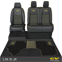 Load image into Gallery viewer, Mercedes Benz Sprinter Front 1+2 Bentley Leatherette Tailored Seat Covers &amp; Matching Tailored Floor Mat Black MY-2018> (7 Colours) - CV Professional Embroidery
