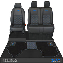Load image into Gallery viewer, Mercedes Benz Sprinter Front 1+2 Bentley Leatherette Tailored Seat Covers &amp; Matching Tailored Floor Mat Black MY-2018> (7 Colours) - CV Racing Embroidery
