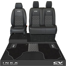 Load image into Gallery viewer, Mercedes Benz Sprinter Front 1+2 Bentley Leatherette Tailored Seat Covers &amp; Matching Tailored Floor Mat Black MY-2018> (7 Colours) - CV Racing Embroidery

