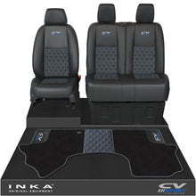 Load image into Gallery viewer, Mercedes Benz Sprinter Front 1+2 Bentley Leatherette Tailored Seat Covers &amp; Matching Tailored Floor Mat Black MY-2018> (7 Colours) - CV Sport Embroidery
