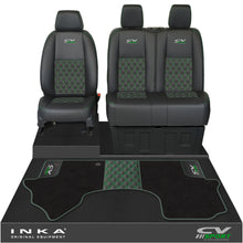 Load image into Gallery viewer, Mercedes Benz Sprinter Front 1+2 Bentley Leatherette Tailored Seat Covers &amp; Matching Tailored Floor Mat Black MY-2018> (7 Colours) - CV Sport Embroidery
