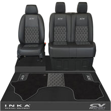Load image into Gallery viewer, Mercedes Benz Sprinter Front 1+2 Bentley Leatherette Tailored Seat Covers &amp; Matching Tailored Floor Mat Black MY-2018> (7 Colours) - CV Sport Embroidery
