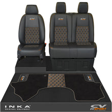 Load image into Gallery viewer, Mercedes Benz Sprinter Front 1+2 Bentley Leatherette Tailored Seat Covers &amp; Matching Tailored Floor Mat Black MY-2018> (7 Colours) - CV Sport Embroidery
