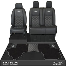 Load image into Gallery viewer, Mercedes Benz Sprinter Front 1+2 Bentley Leatherette Tailored Seat Covers &amp; Matching Tailored Floor Mat Black MY-2018> (7 Colours) - CV Sport Embroidery
