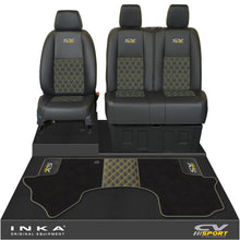Load image into Gallery viewer, Mercedes Benz Sprinter Front 1+2 Bentley Leatherette Tailored Seat Covers &amp; Matching Tailored Floor Mat Black MY-2018> (7 Colours) - CV Sport Embroidery

