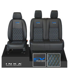 Load image into Gallery viewer, Mercedes Benz Sprinter INKA Front Set Tailored Leatherette Seat Covers Black Bentley Diamond Quilt (7 Colours) with embroidery MY18 to Present Fits All Derivatives - CV Racing Embroidery
