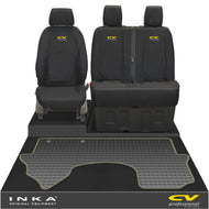 New Mercedes Benz Sprinter INKA Front 1+2 Tailored Waterproof Seat Covers & Tailored Rubber Mat Black MY18 To Present - CV Professional Embroidery
