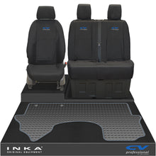 Load image into Gallery viewer, New Mercedes Benz Sprinter INKA Front 1+2 Tailored Waterproof Seat Covers &amp; Tailored Rubber Mat Black MY18 To Present - CV Professional Embroidery
