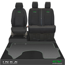 Load image into Gallery viewer, New Mercedes Benz Sprinter INKA Front 1+2 Tailored Waterproof Seat Covers &amp; Tailored Rubber Mat Black MY18 To Present - CV Professional Embroidery
