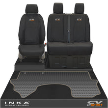 Load image into Gallery viewer, New Mercedes Benz Sprinter INKA Front 1+2 Tailored Waterproof Seat Covers &amp; Tailored Rubber Mat Black MY18 To Present - CV Sport Embroidery
