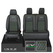 Load image into Gallery viewer, Mercedes Benz Sprinter INKA Front Set Tailored Leatherette Seat Covers Black Bentley Diamond Quilt (7 Colours) with embroidery MY18 to Present Fits All Derivatives - CV Sport Embroidery
