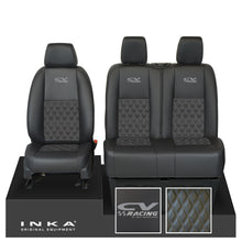 Load image into Gallery viewer, Mercedes Benz Sprinter INKA Front Set Tailored Leatherette Seat Covers Black Bentley Diamond Quilt (7 Colours) with embroidery MY18 to Present Fits All Derivatives - CV Racing Embroidery
