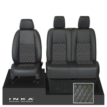 Load image into Gallery viewer, Mercedes Benz Sprinter INKA Front Set Tailored Leatherette Seat Covers Black Bentley Diamond Quilt (7 Colours) with embroidery MY18 to Present Fits All Derivatives - Plain Embroidery
