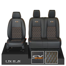 Load image into Gallery viewer, Mercedes Benz Sprinter INKA Front Set Tailored Leatherette Seat Covers Black Bentley Diamond Quilt (7 Colours) with embroidery MY18 to Present Fits All Derivatives - CV Sport Embroidery
