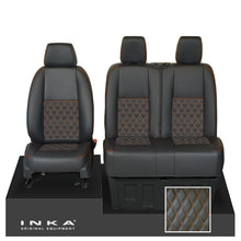 Load image into Gallery viewer, Mercedes Benz Sprinter INKA Front Set Tailored Leatherette Seat Covers Black Bentley Diamond Quilt (7 Colours) with embroidery MY18 to Present Fits All Derivatives - Plain Embroidery
