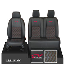 Load image into Gallery viewer, Mercedes Benz Sprinter INKA Front Set Tailored Leatherette Seat Covers Black Bentley Diamond Quilt (7 Colours) with embroidery MY18 to Present Fits All Derivatives - CV Racing Embroidery
