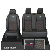 Load image into Gallery viewer, Mercedes Benz Sprinter INKA Front Set Tailored Leatherette Seat Covers Black Bentley Diamond Quilt (7 Colours) with embroidery MY18 to Present Fits All Derivatives - CV Sport Embroidery
