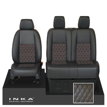 Load image into Gallery viewer, Mercedes Benz Sprinter INKA Front Set Tailored Leatherette Seat Covers Black Bentley Diamond Quilt (7 Colours) with embroidery MY18 to Present Fits All Derivatives - Plain Embroidery
