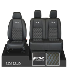 Load image into Gallery viewer, Mercedes Benz Sprinter INKA Front Set Tailored Leatherette Seat Covers Black Bentley Diamond Quilt (7 Colours) with embroidery MY18 to Present Fits All Derivatives - CV Racing Embroidery
