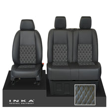 Load image into Gallery viewer, Mercedes Benz Sprinter INKA Front Set Tailored Leatherette Seat Covers Black Bentley Diamond Quilt (7 Colours) with embroidery MY18 to Present Fits All Derivatives - Plain Embroidery
