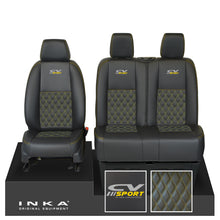Load image into Gallery viewer, Mercedes Benz Sprinter INKA Front Set Tailored Leatherette Seat Covers Black Bentley Diamond Quilt (7 Colours) with embroidery MY18 to Present Fits All Derivatives - CV Sport Embroidery
