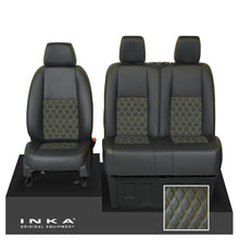 Load image into Gallery viewer, Mercedes Benz Sprinter INKA Front Set Tailored Leatherette Seat Covers Black Bentley Diamond Quilt (7 Colours) with embroidery MY18 to Present Fits All Derivatives - Plain Embroidery
